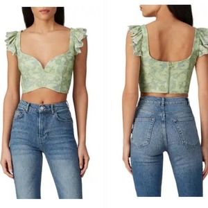 NEW Amur Rafaela Floral Linen Bustier Cropped Top Large